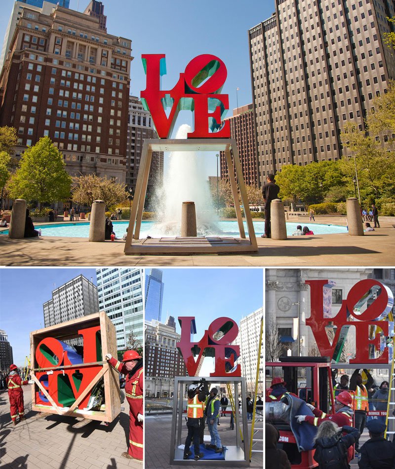 Installation of large stainless steel sculpture 'Hope' replication