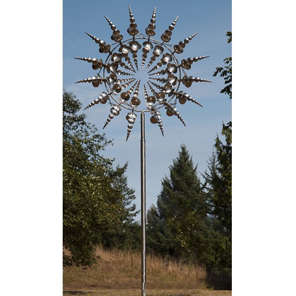 Hypnotic double spinner wind tall metal garden sculpture prices