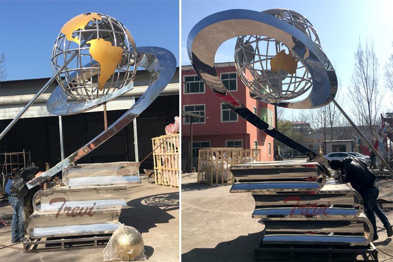 Large garden stainless steel metal global sculpture designs