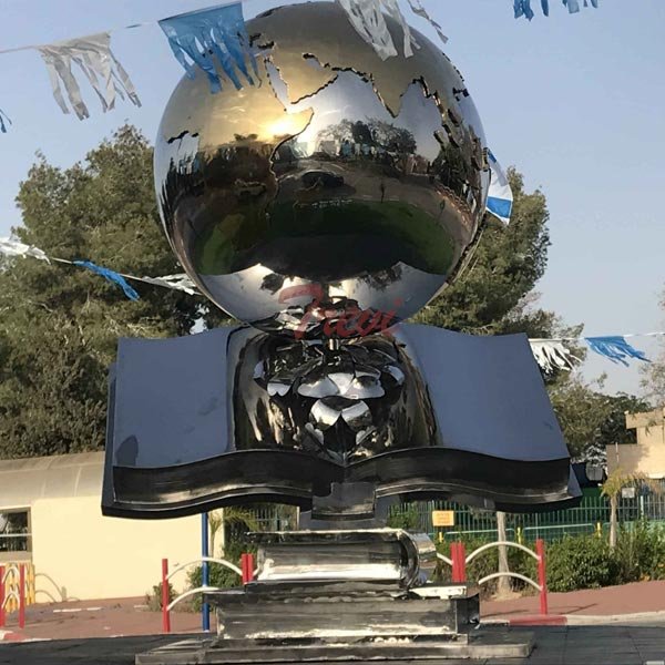 Modern garden ornaments high polished stainless steel global with books sculpture for sale TSS-24